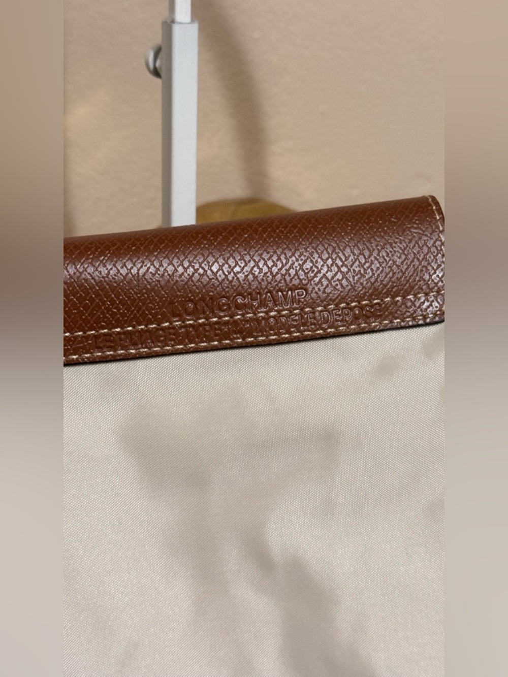 Longchamp Beige Canvas Tote with Brown Leather Trim - Picture 4 of 15
